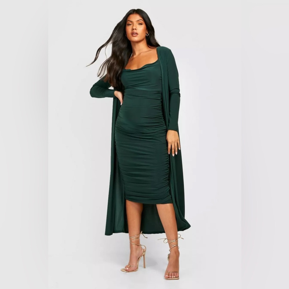 NWOT MATERNITY STRAPPY COWL NECK DRESS AND DUSTER